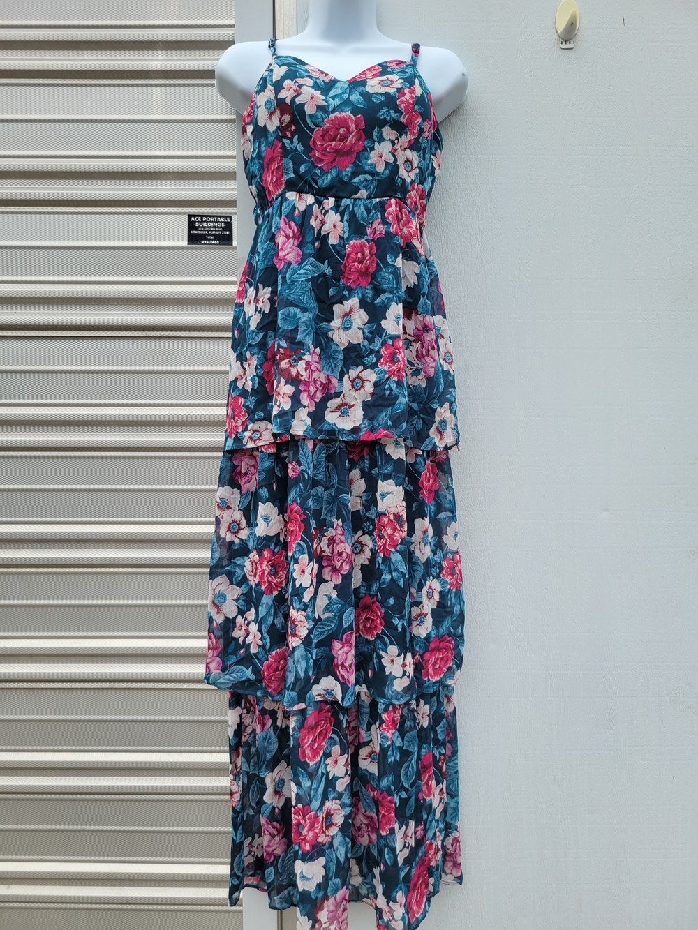 Floral Tiered Maxi Dress Teal & Pink
